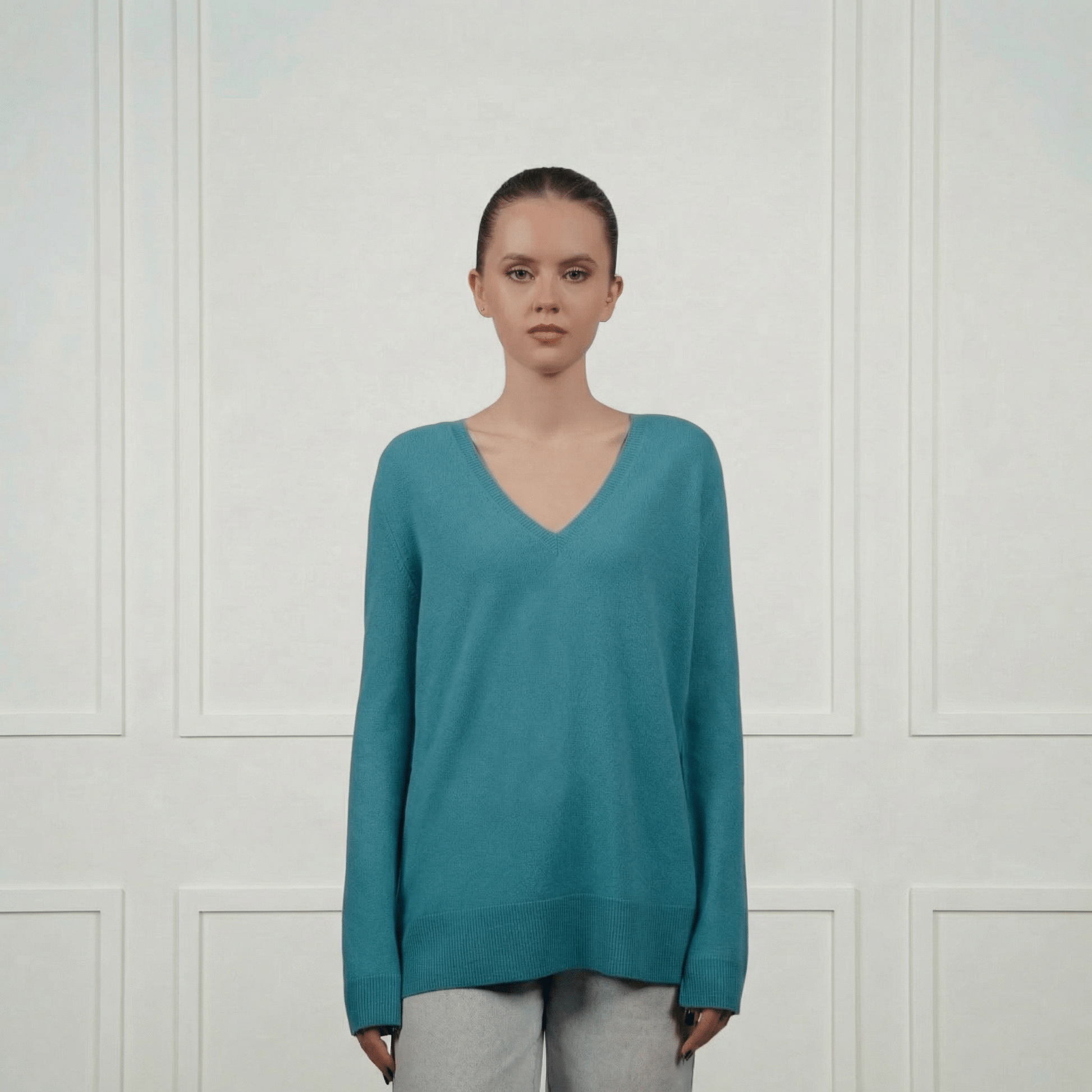 Classic V - Neck Cashmere Sweater - Blue Sky Cashmere