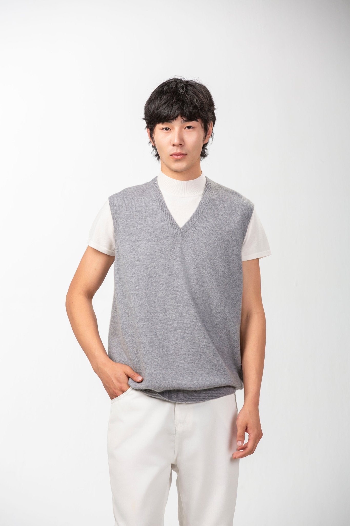 Classic V Neck Cashmere Vest - Blue Sky Cashmere