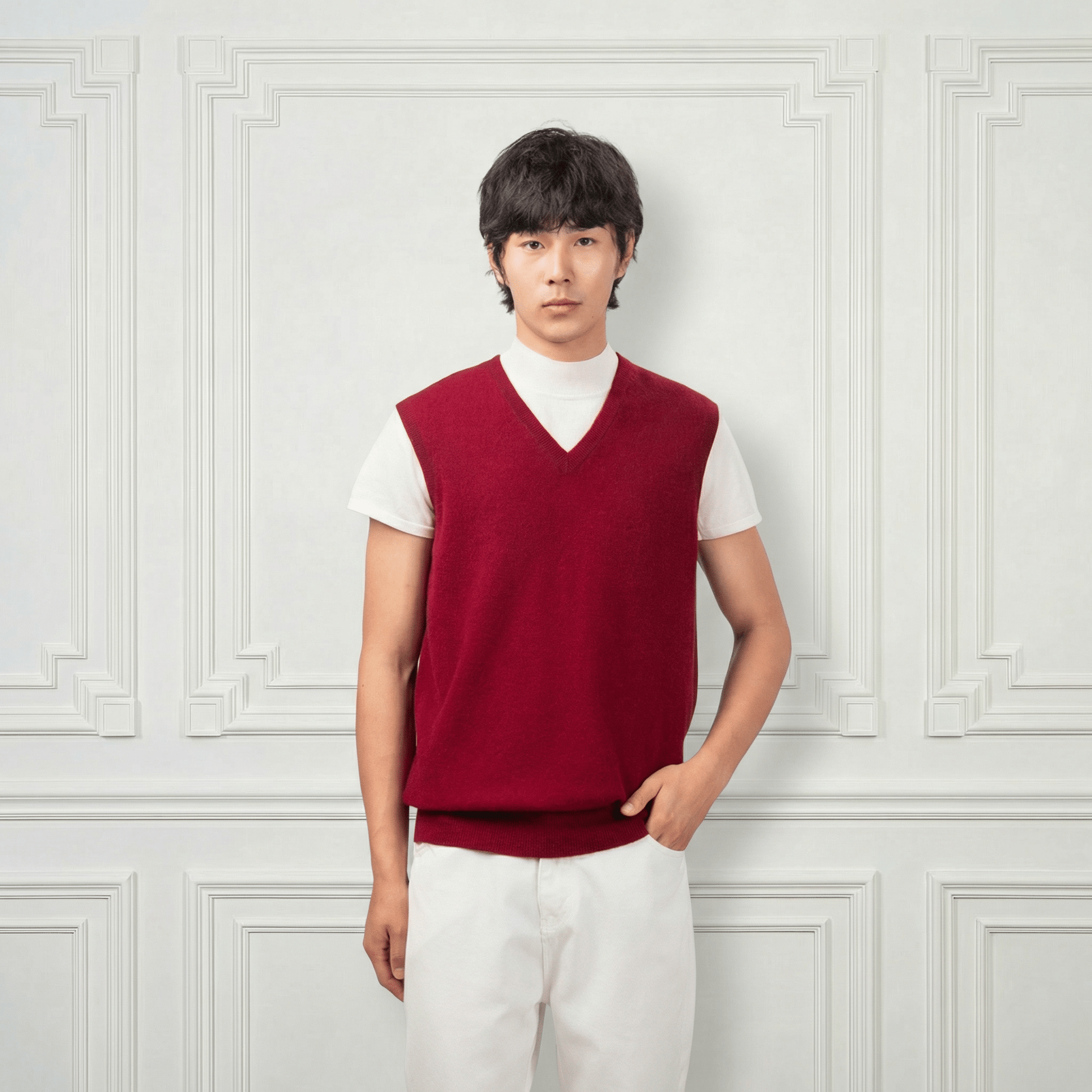 Classic V Neck Cashmere Vest - Blue Sky Cashmere