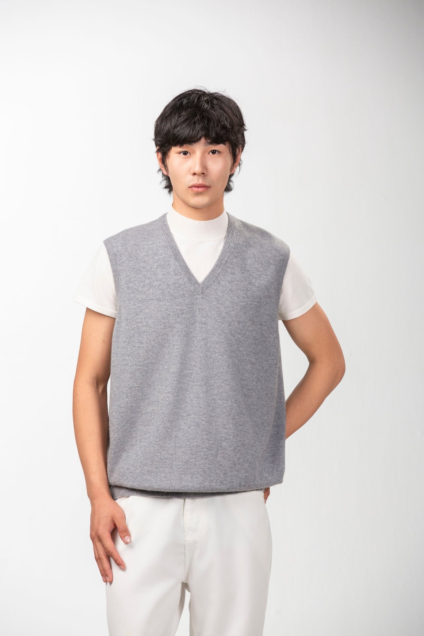 Classic V Neck Cashmere Vest - Blue Sky Cashmere