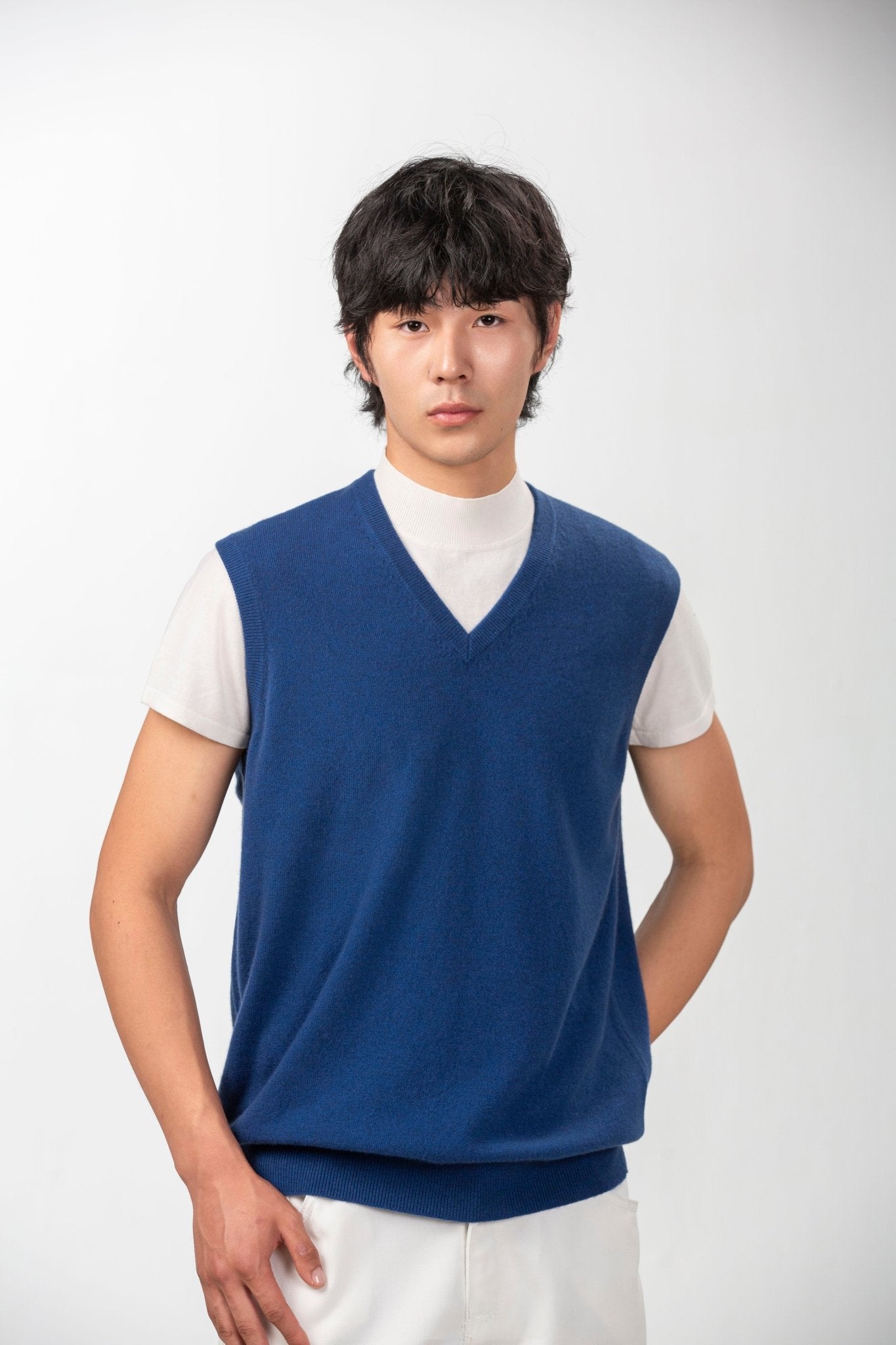 Classic V Neck Cashmere Vest - Blue Sky Cashmere