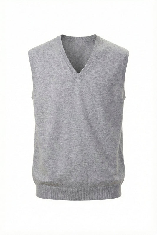 Classic V Neck Cashmere Vest - Blue Sky Cashmere