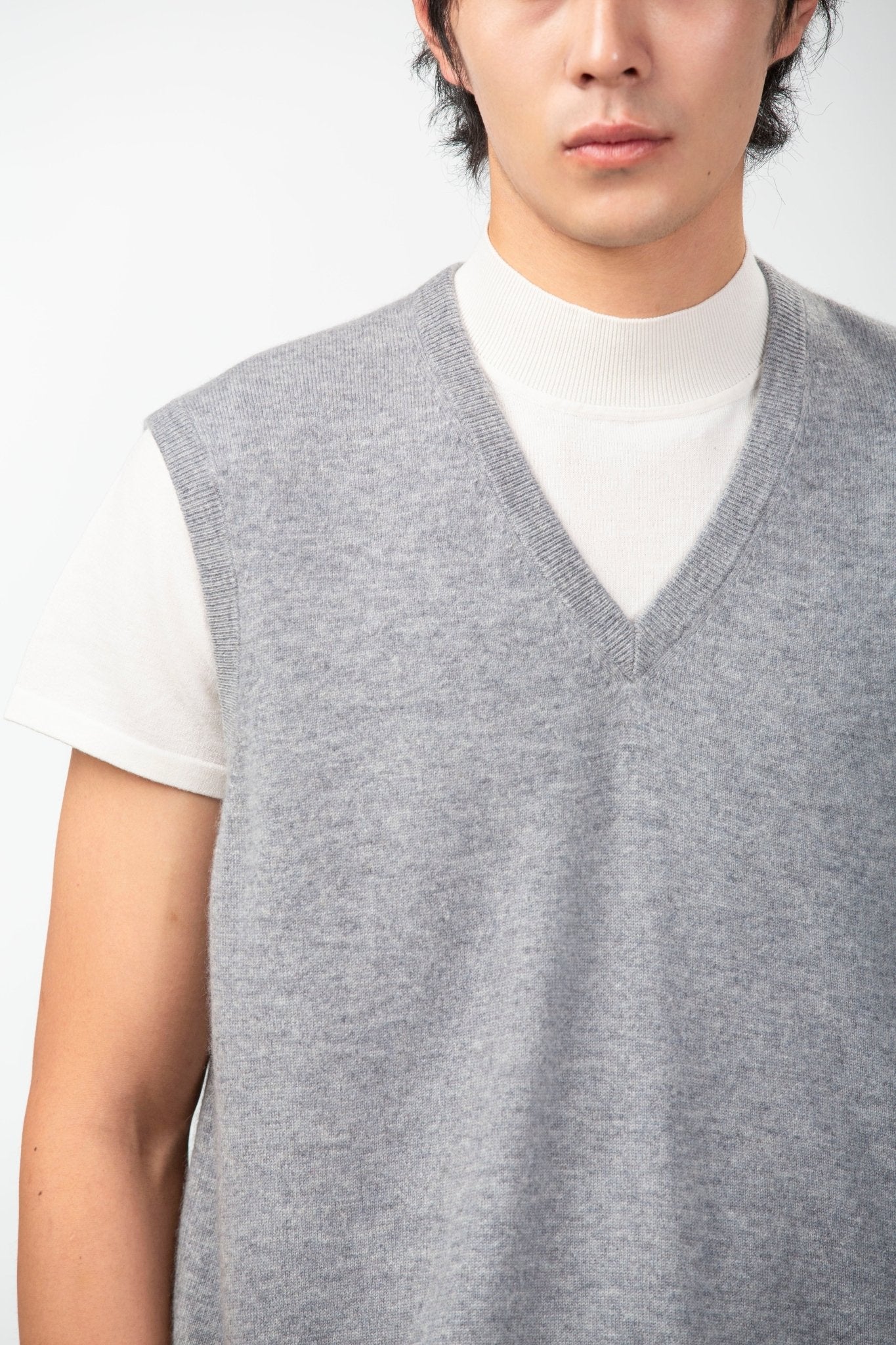 Classic V Neck Cashmere Vest - Blue Sky Cashmere