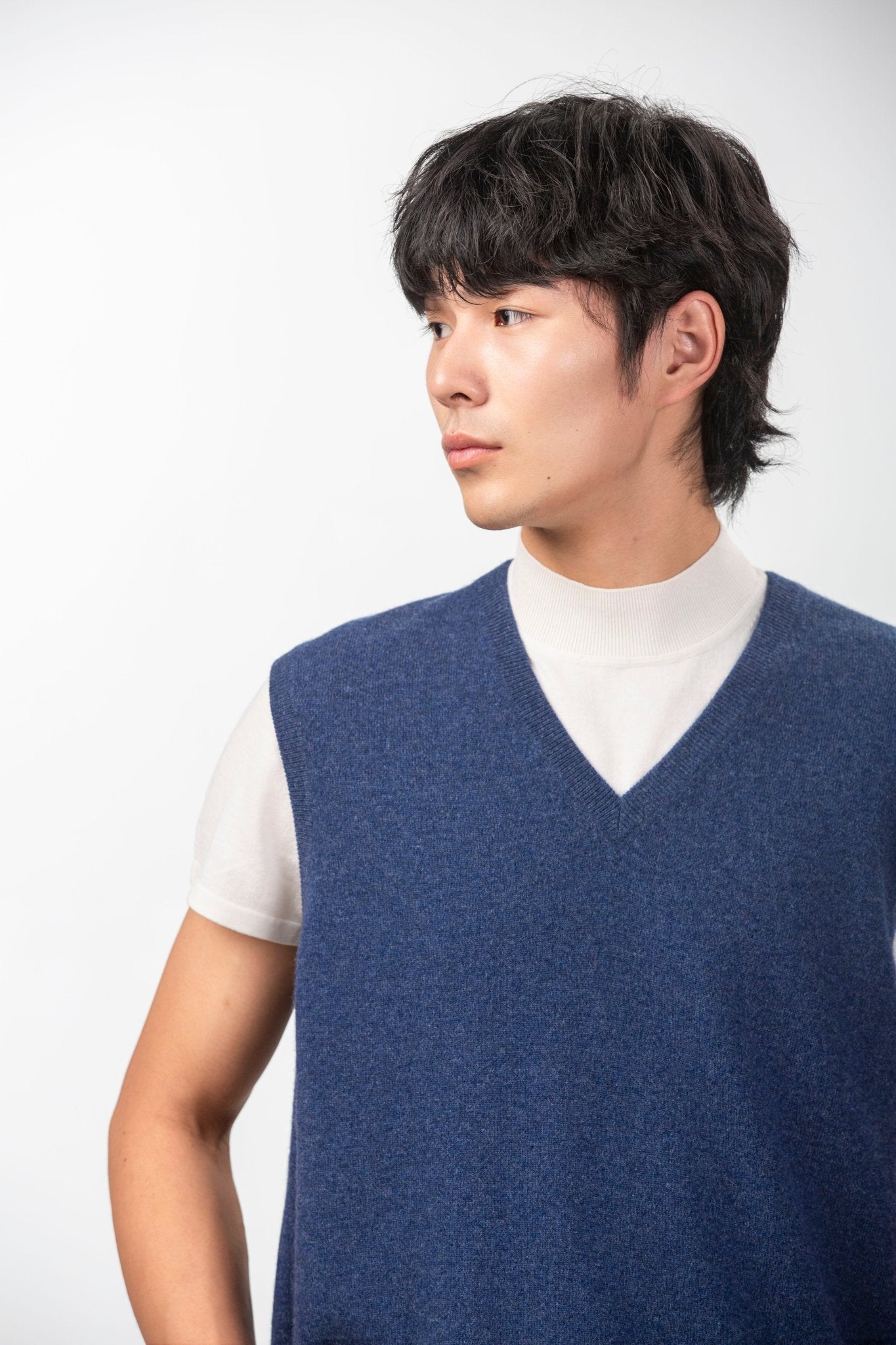 Classic V Neck Cashmere Vest - Blue Sky Cashmere