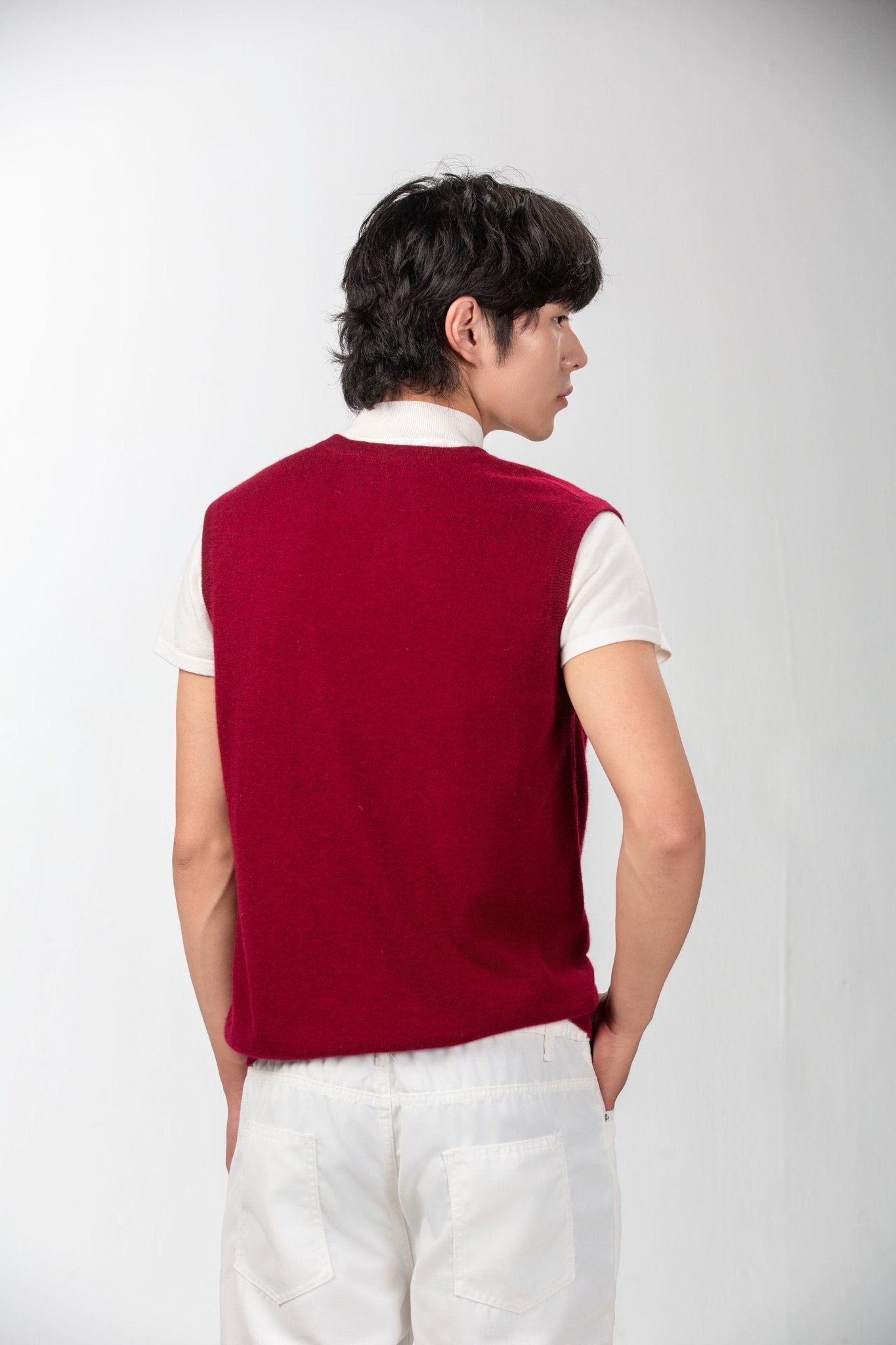 Classic V Neck Cashmere Vest - Blue Sky Cashmere