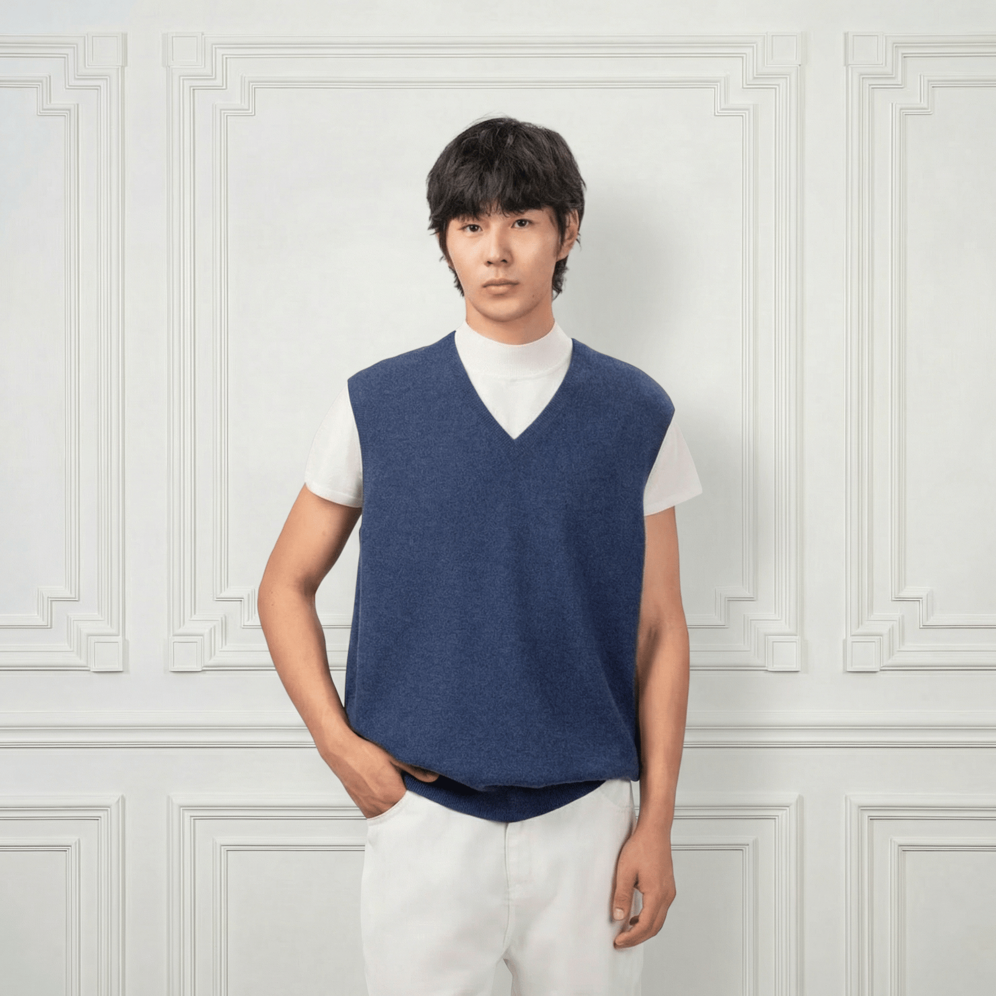 Classic V Neck Cashmere Vest - Blue Sky Cashmere