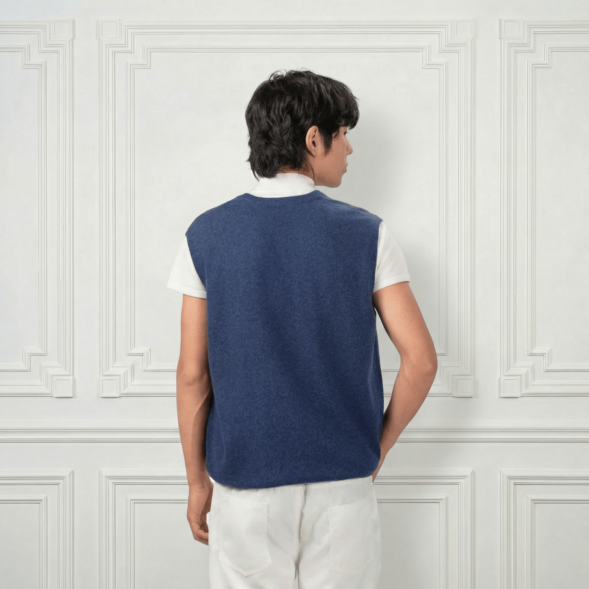 Classic V Neck Cashmere Vest - Blue Sky Cashmere