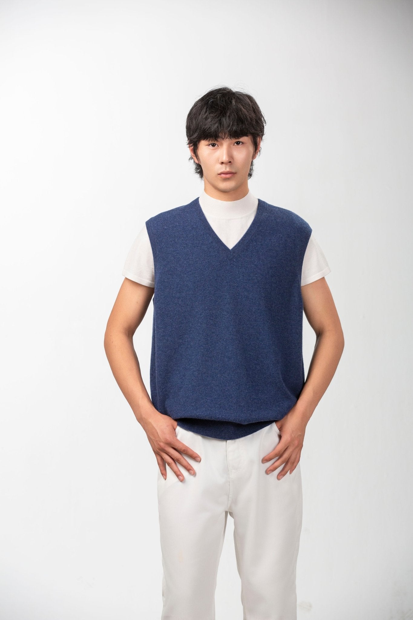 Classic V Neck Cashmere Vest - Blue Sky Cashmere