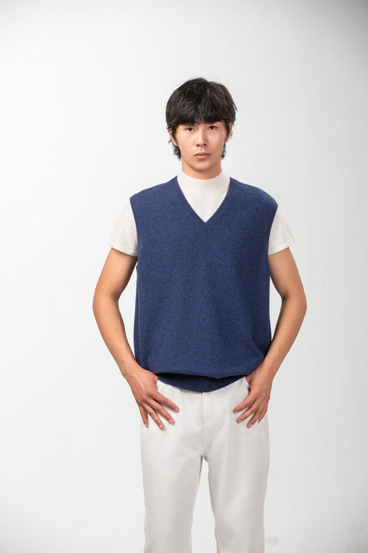 Classic V Neck Cashmere Vest - Blue Sky Cashmere