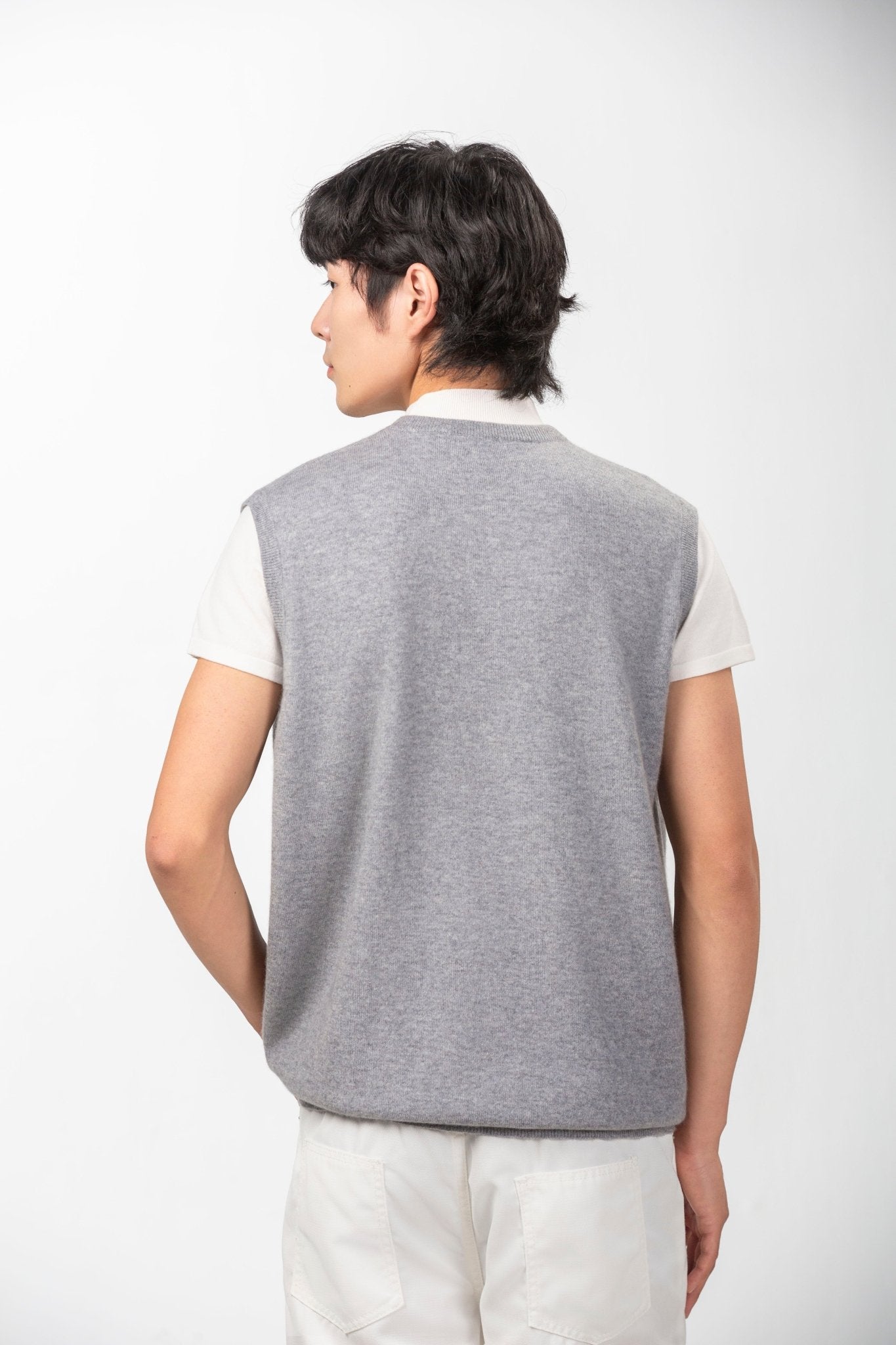 Classic V Neck Cashmere Vest - Blue Sky Cashmere