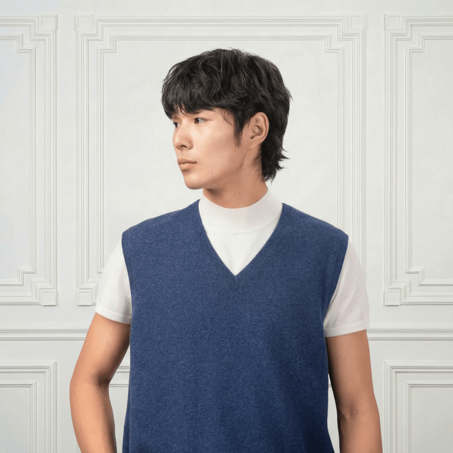 Classic V Neck Cashmere Vest - Blue Sky Cashmere