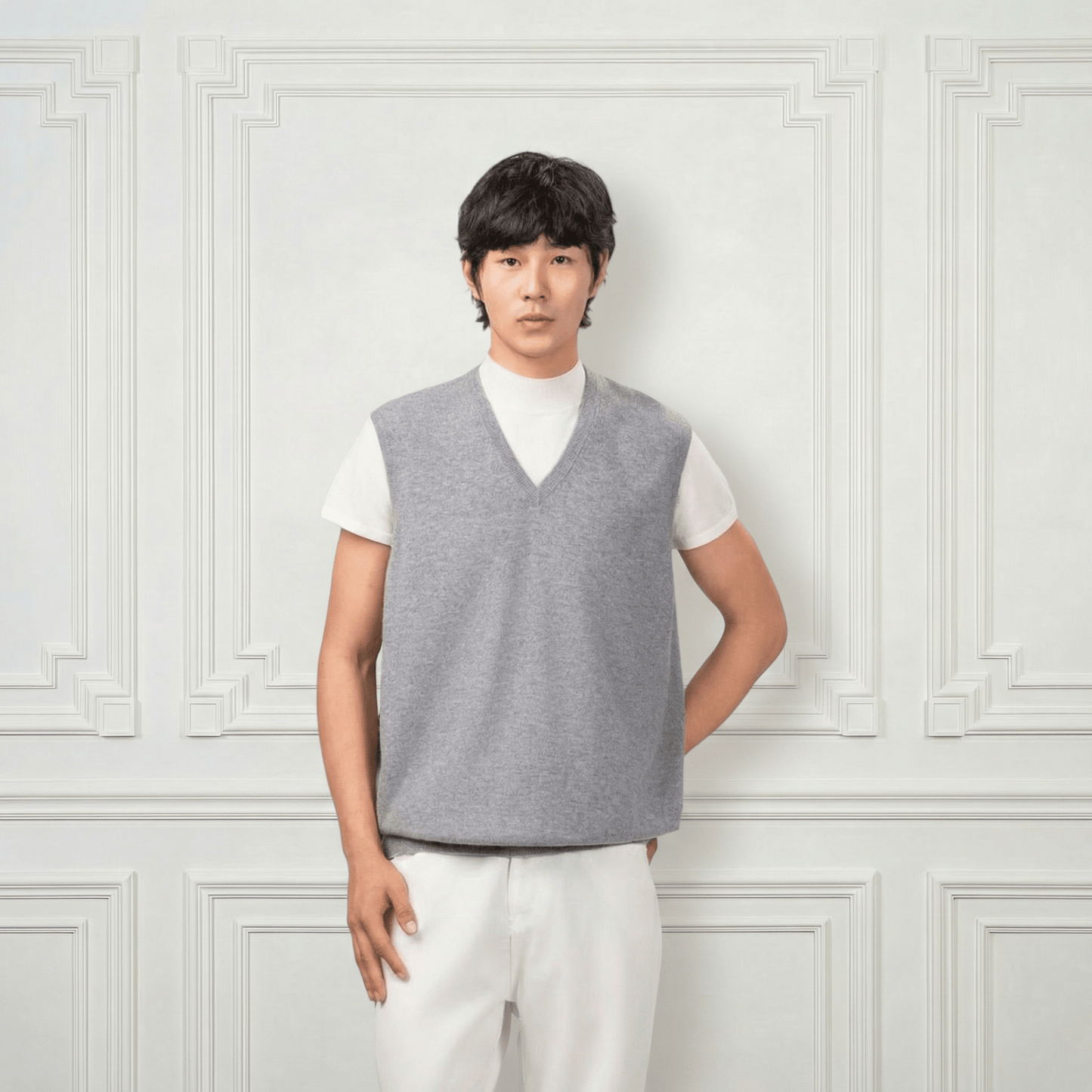 Classic V Neck Cashmere Vest - Blue Sky Cashmere