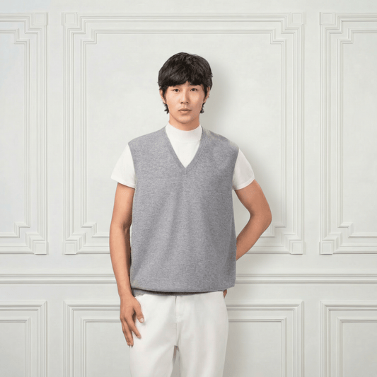 Classic V Neck Cashmere Vest - Blue Sky Cashmere