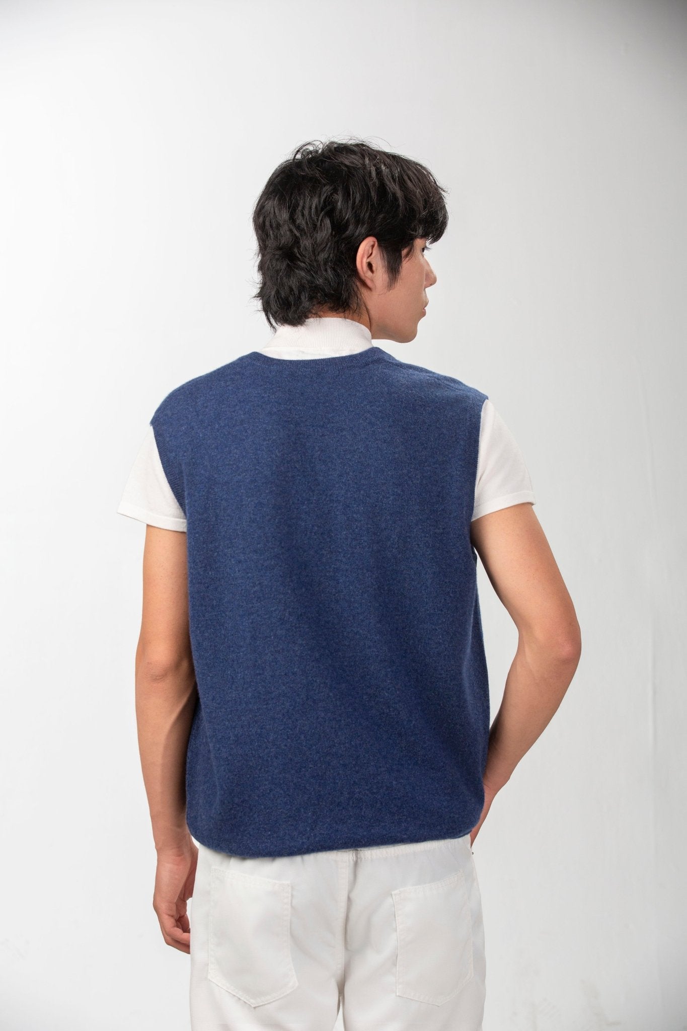Classic V Neck Cashmere Vest - Blue Sky Cashmere
