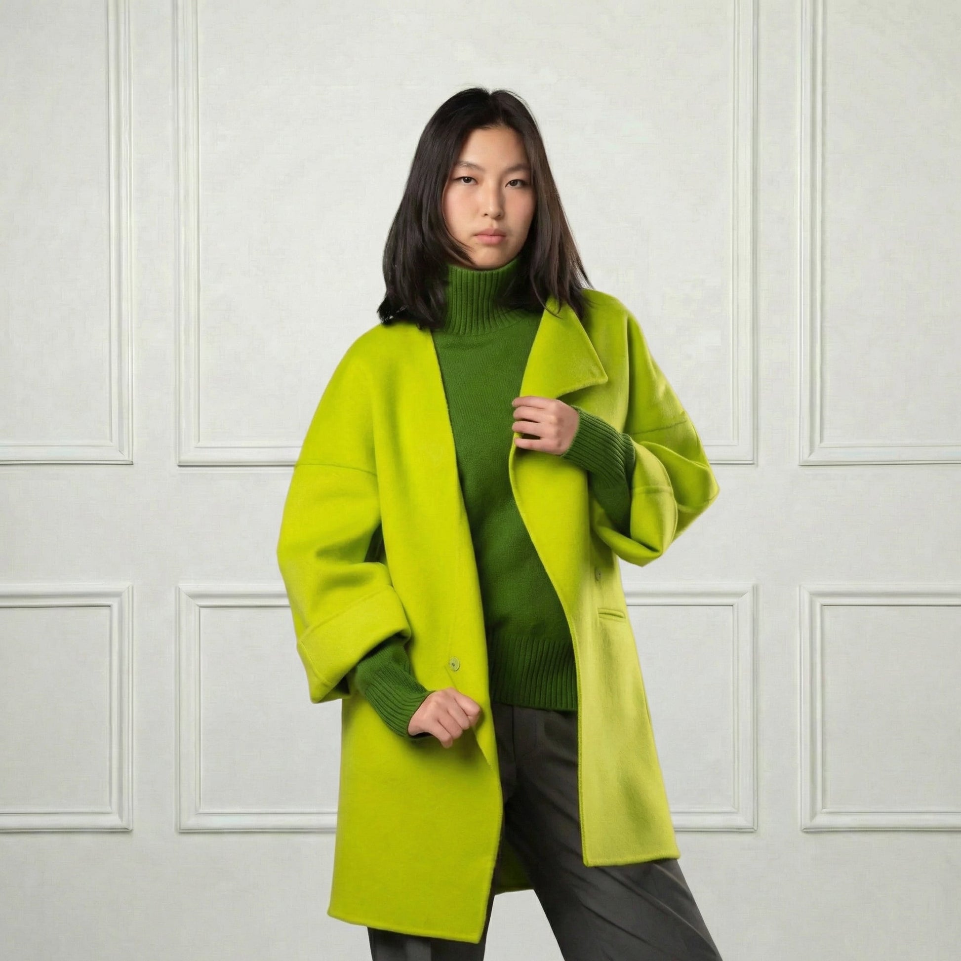 Collarless Short Wool Coat - Blue Sky Cashmere