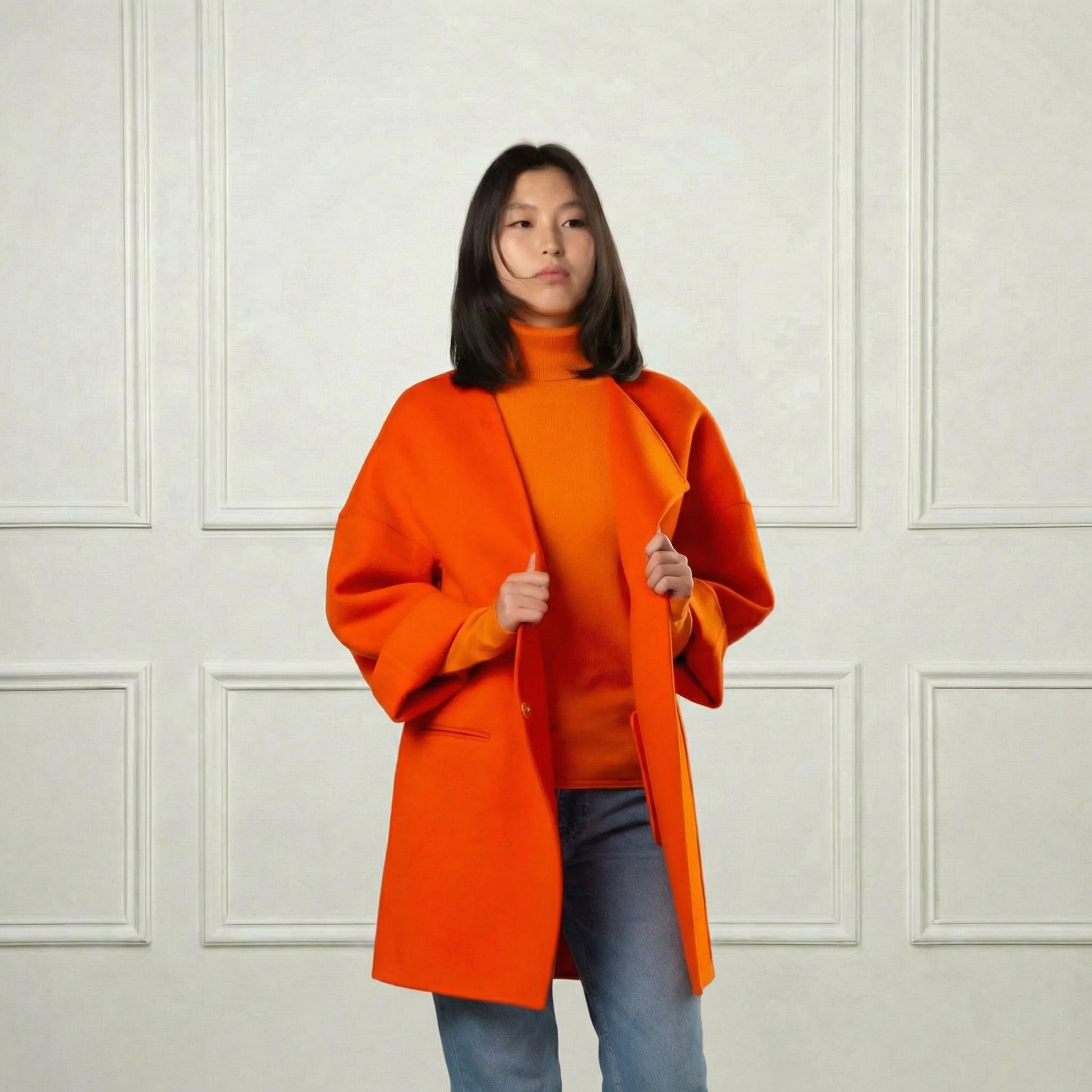 Collarless Short Wool Coat - Blue Sky Cashmere