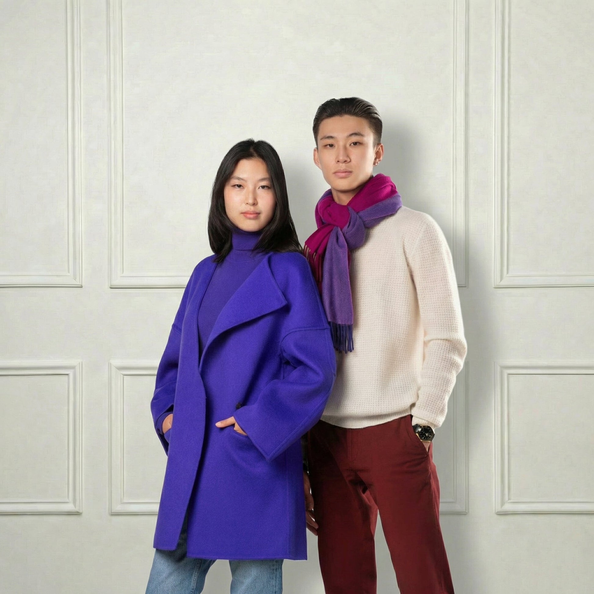 Collarless Short Wool Coat - Blue Sky Cashmere