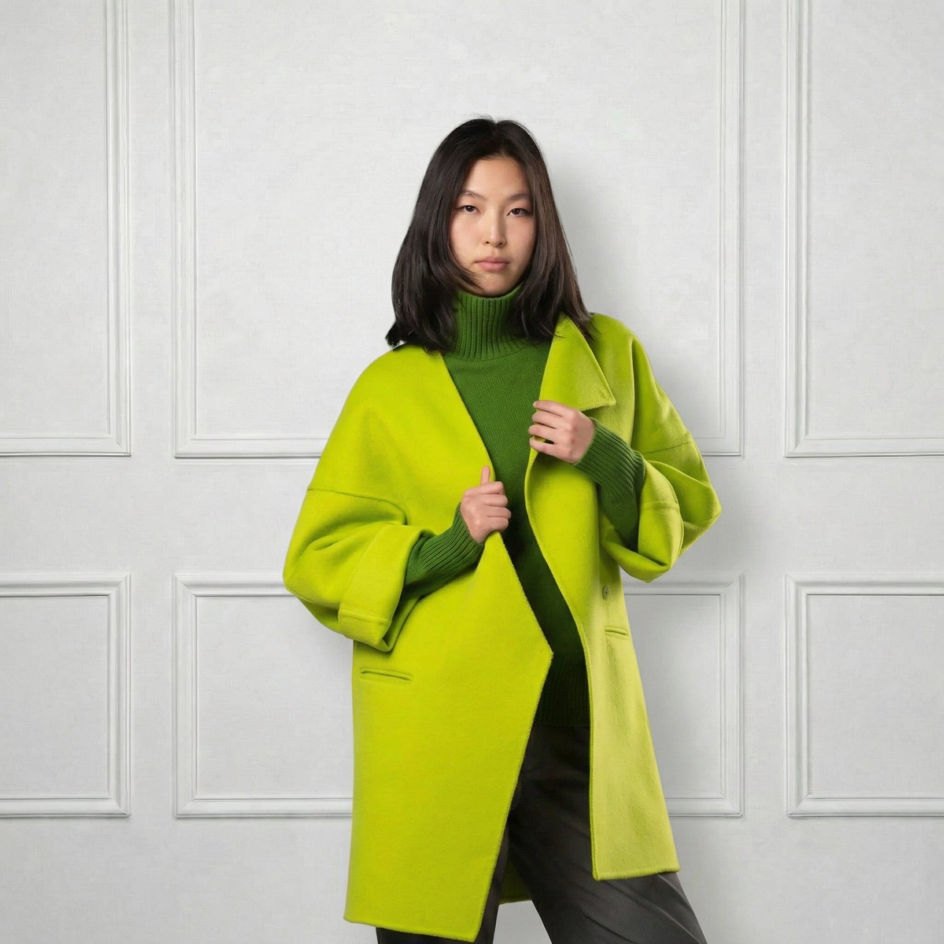 Collarless Short Wool Coat - Blue Sky Cashmere