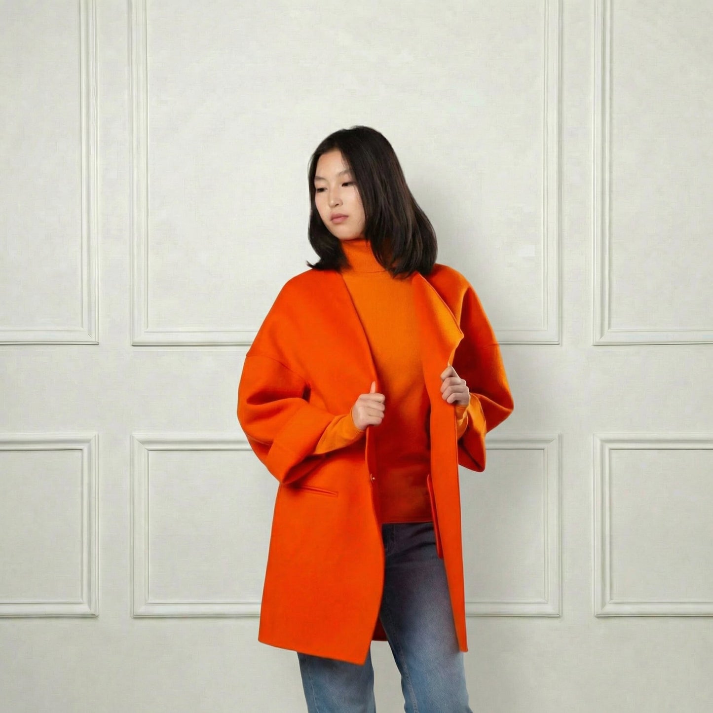 Collarless Short Wool Coat - Blue Sky Cashmere