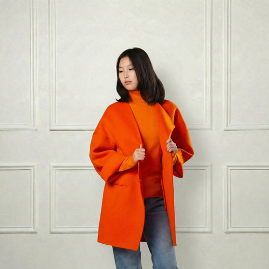 Collarless Short Wool Coat - Blue Sky Cashmere