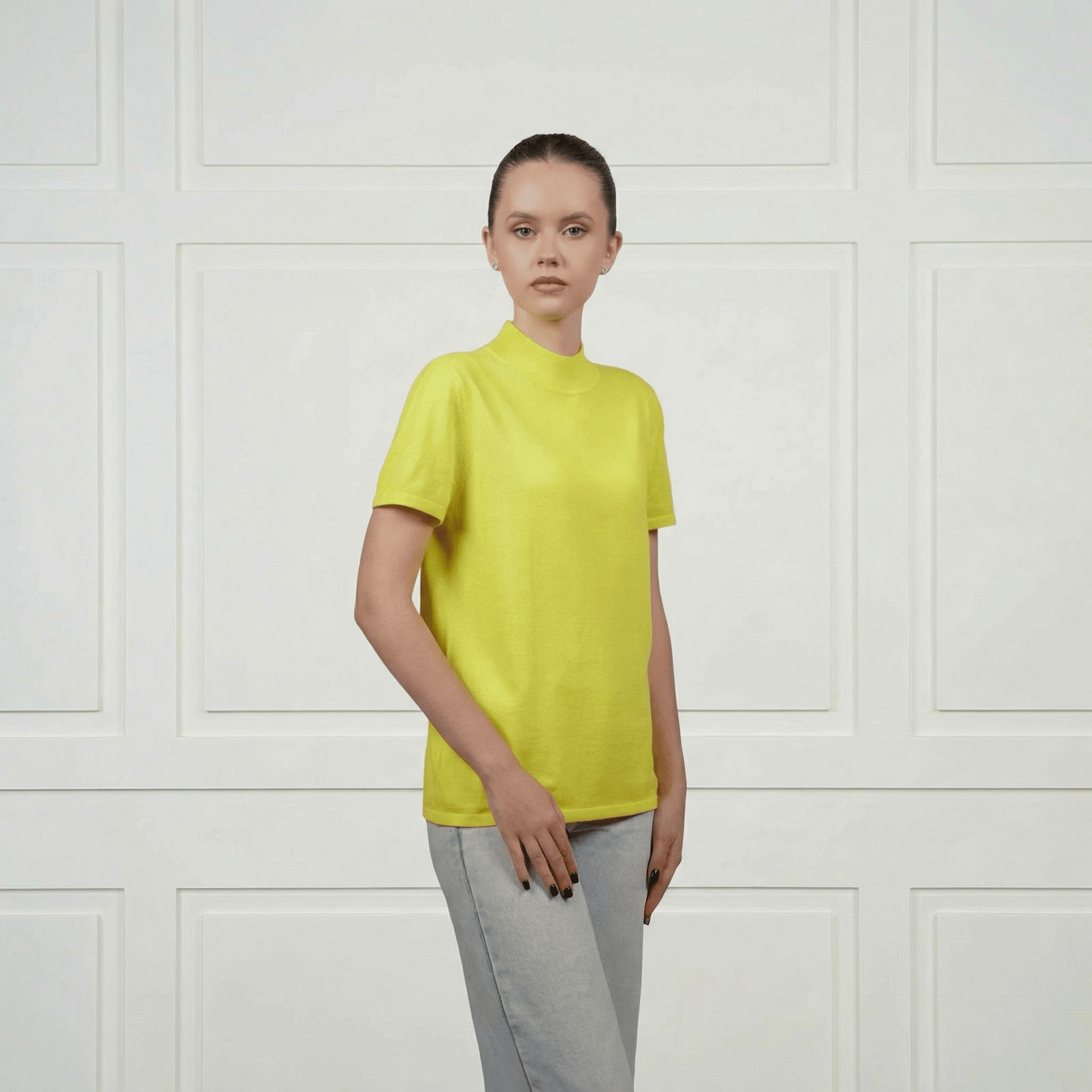 Diana Mock Neck Silk&Cashmere T-Shirt - Blue Sky Cashmere