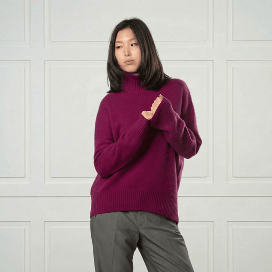 Diana Ribbed Cashmere Mock Turtleneck - Blue Sky Cashmere