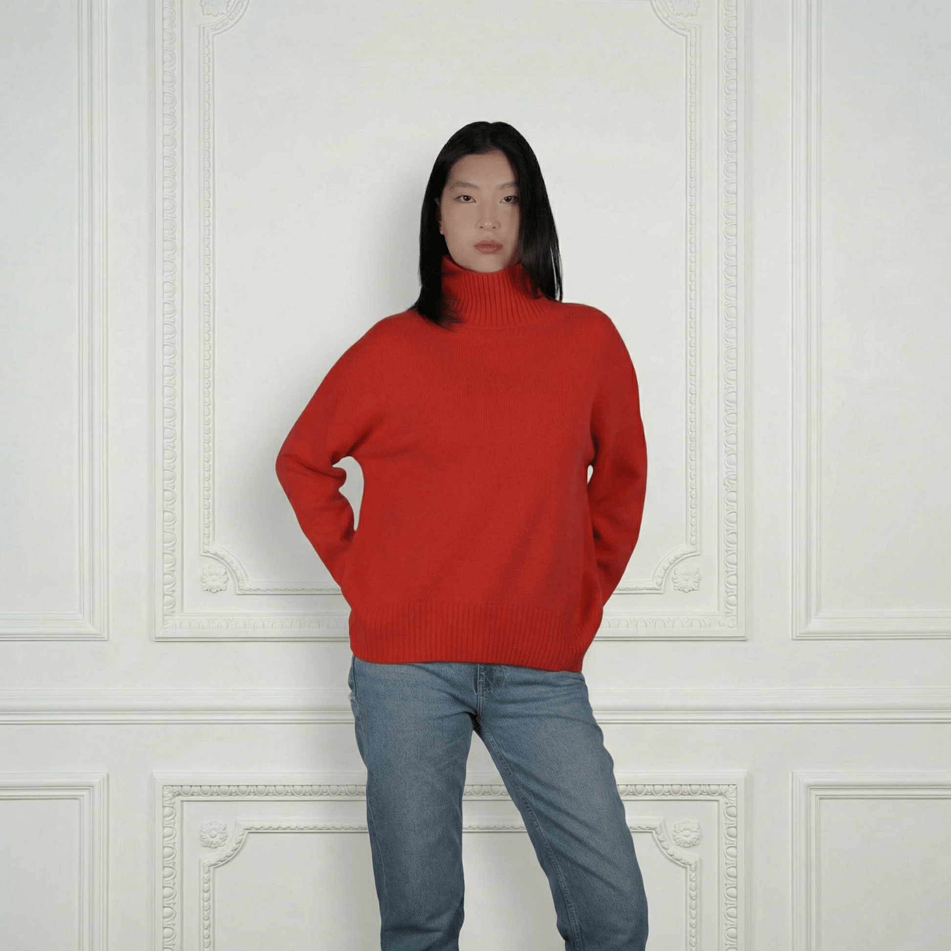 Diana Ribbed Cashmere Mock Turtleneck - Blue Sky Cashmere