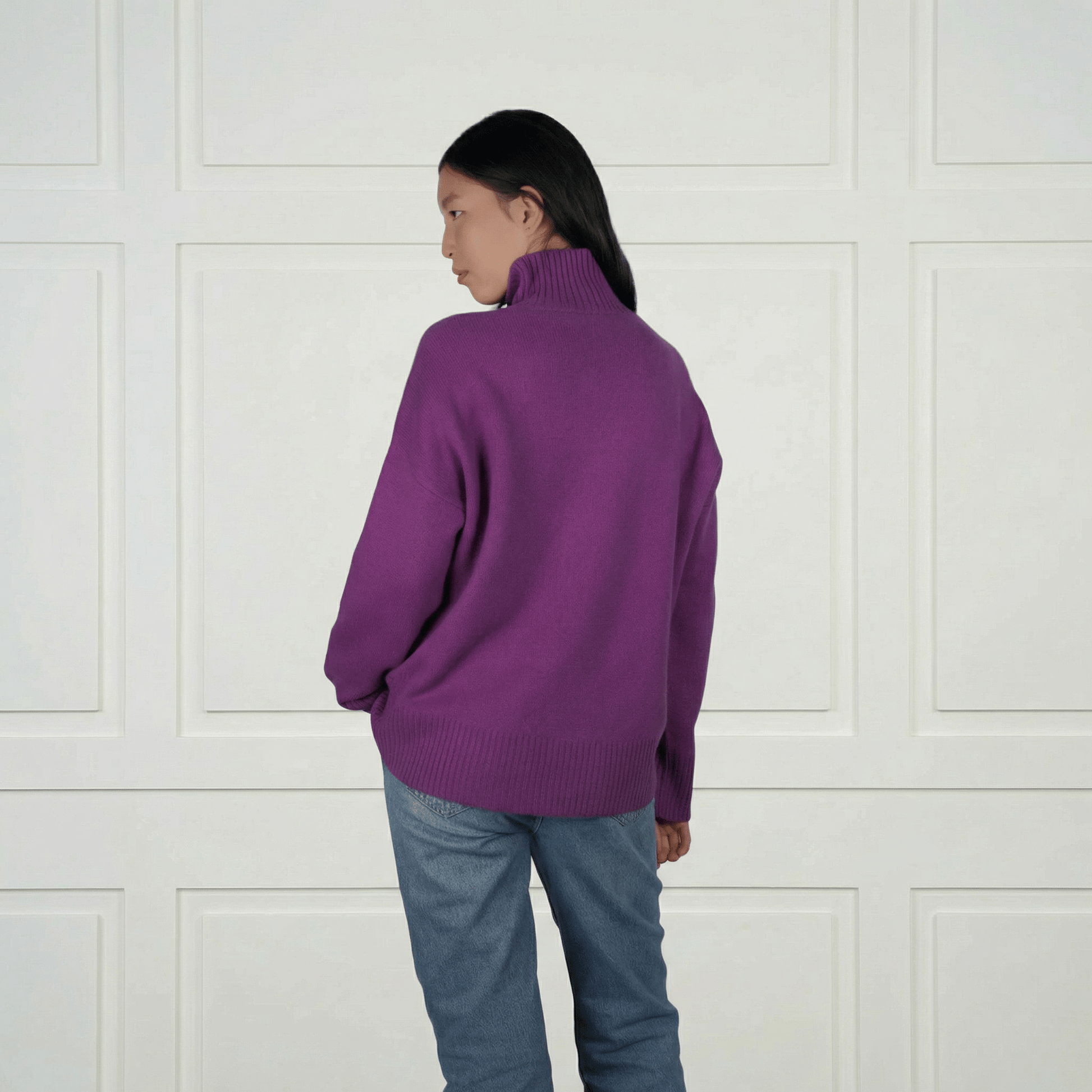 Diana Ribbed Cashmere Mock Turtleneck - Blue Sky Cashmere