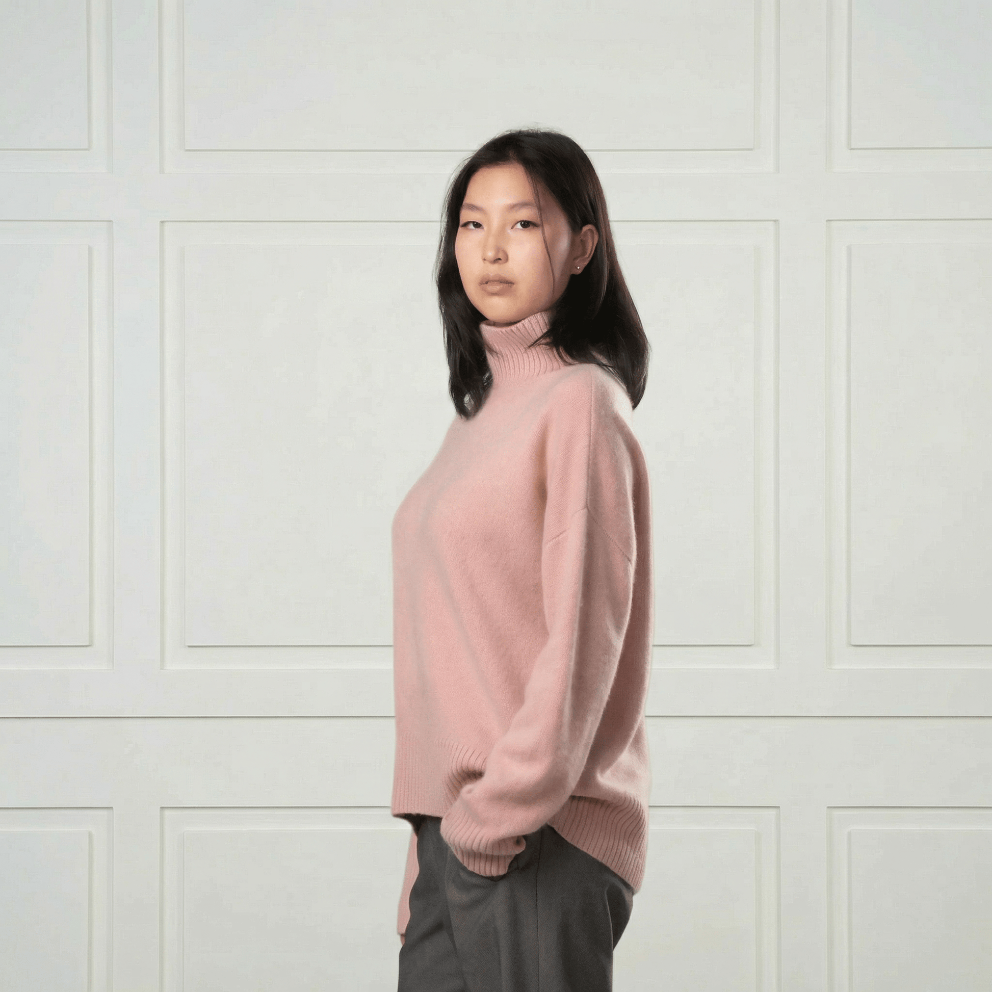 Diana Ribbed Cashmere Mock Turtleneck - Blue Sky Cashmere