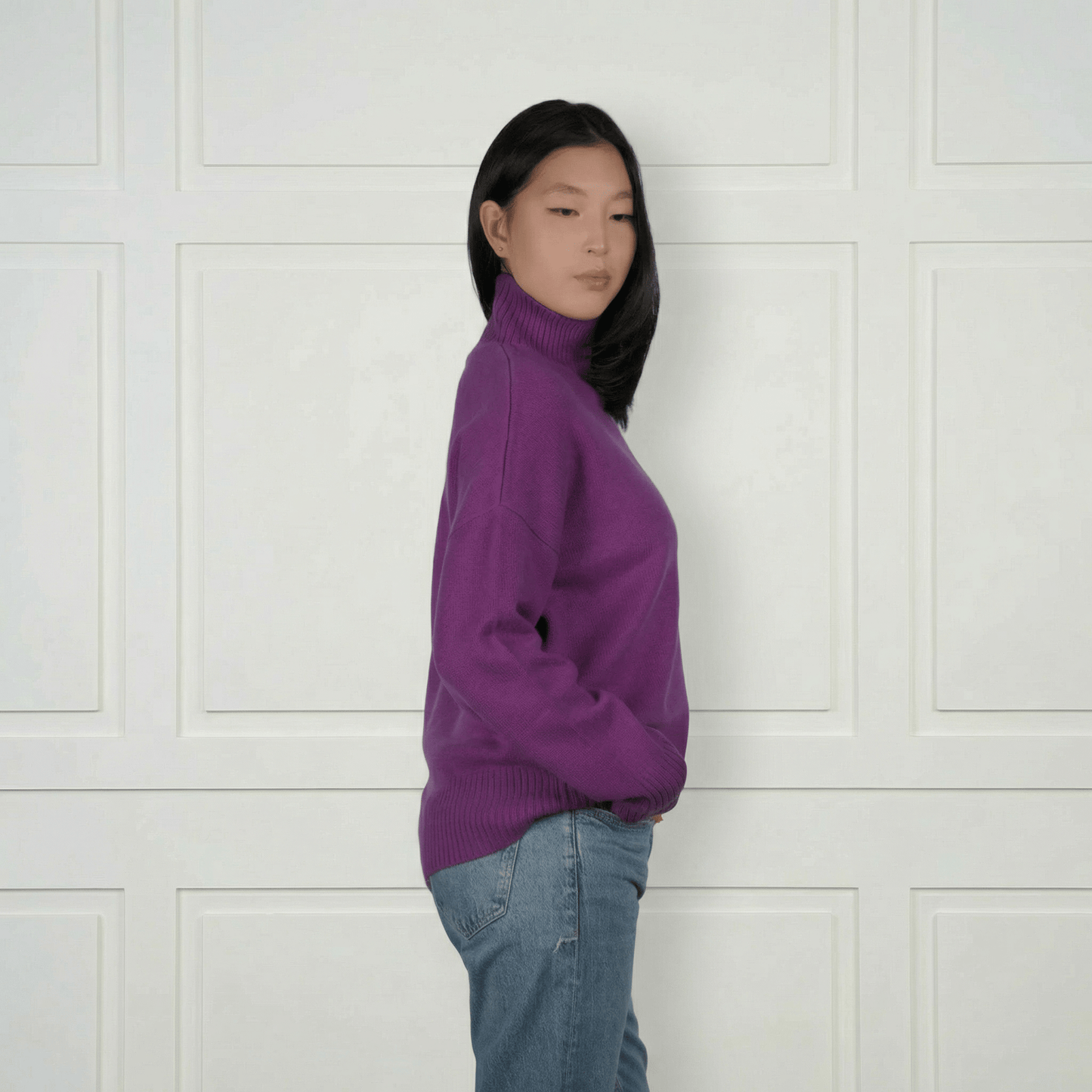 Diana Ribbed Cashmere Mock Turtleneck - Blue Sky Cashmere