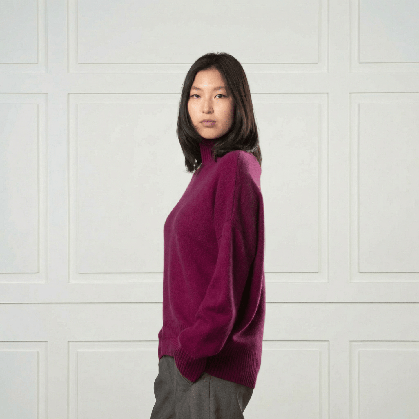 Diana Ribbed Cashmere Mock Turtleneck - Blue Sky Cashmere