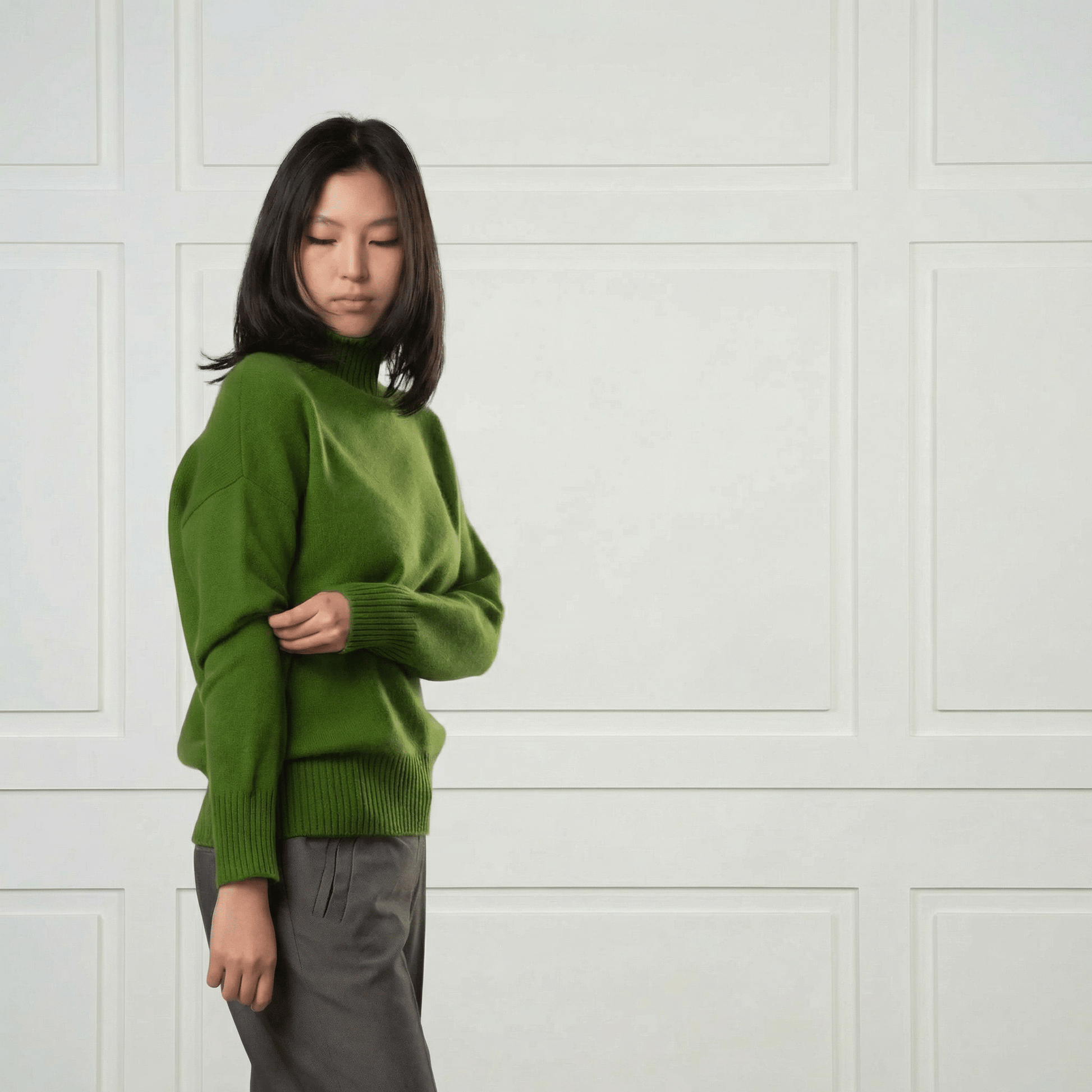 Diana Ribbed Cashmere Mock Turtleneck - Blue Sky Cashmere