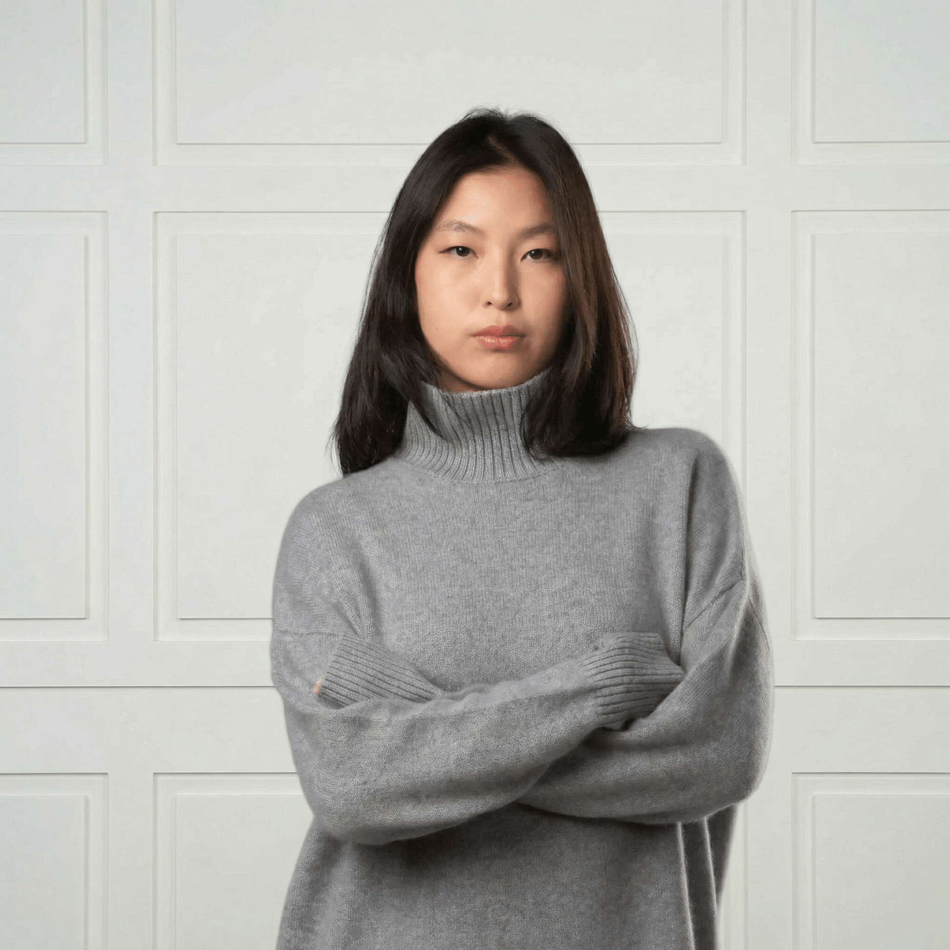Diana Ribbed Cashmere Mock Turtleneck - Blue Sky Cashmere