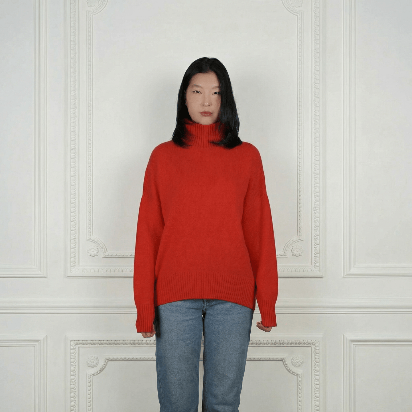 Diana Ribbed Cashmere Mock Turtleneck - Blue Sky Cashmere