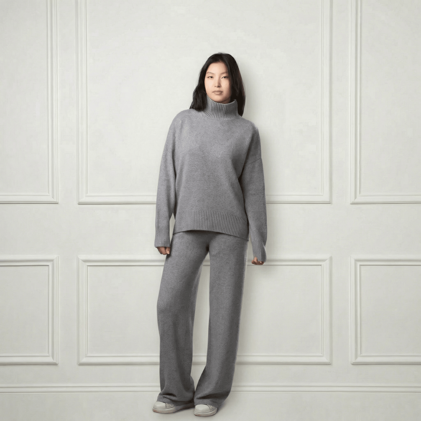 Diana Ribbed Cashmere Mock Turtleneck - Blue Sky Cashmere