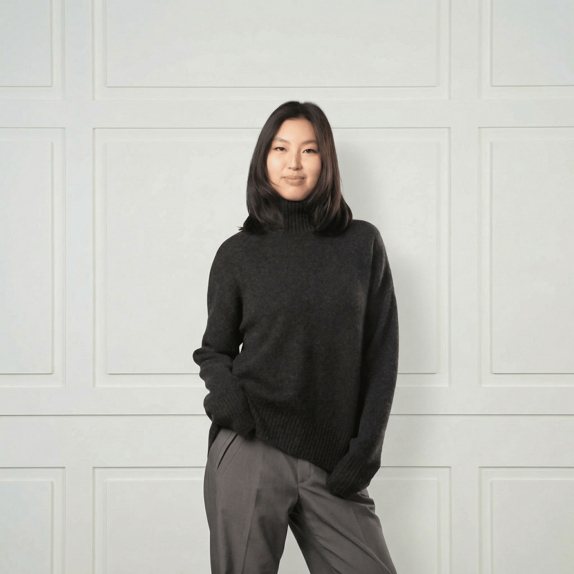 Diana Ribbed Cashmere Mock Turtleneck - Blue Sky Cashmere