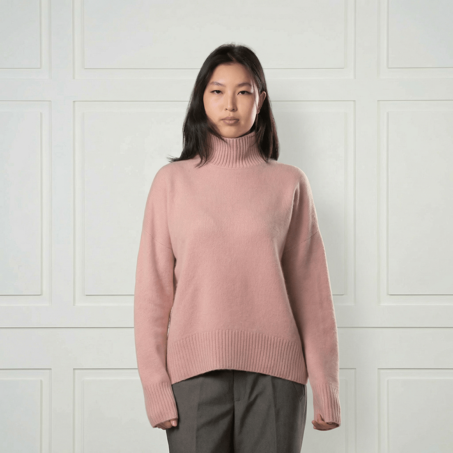 Diana Ribbed Cashmere Mock Turtleneck - Blue Sky Cashmere