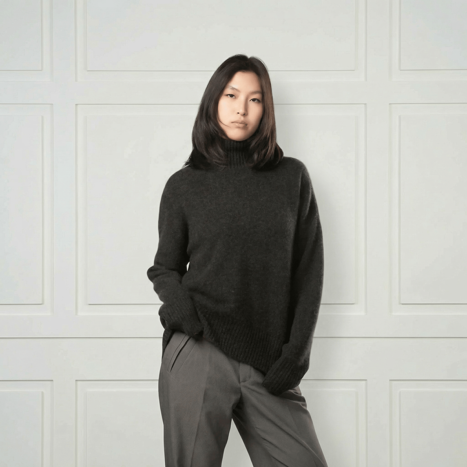 Diana Ribbed Cashmere Mock Turtleneck - Blue Sky Cashmere