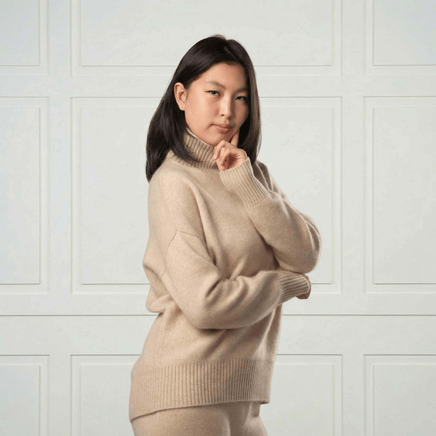 Diana Ribbed Cashmere Mock Turtleneck - Blue Sky Cashmere