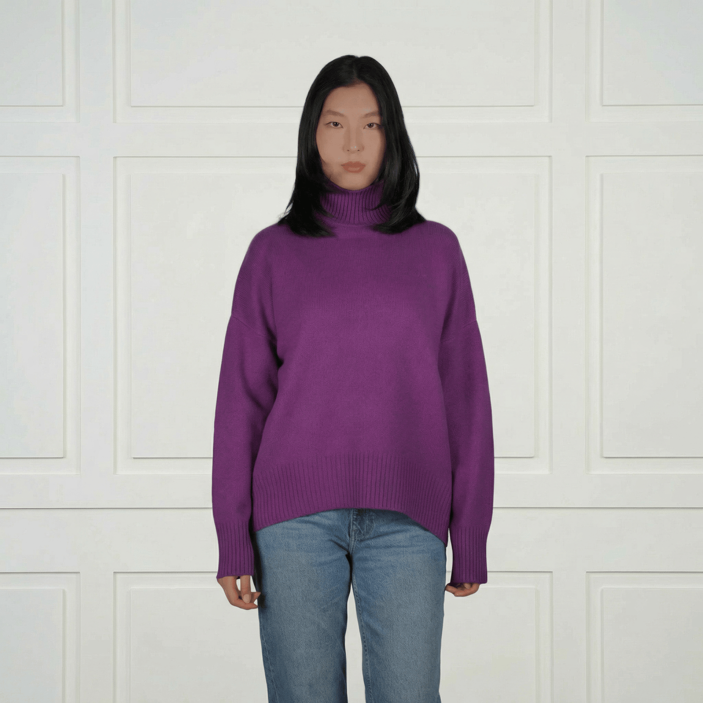 Diana Ribbed Cashmere Mock Turtleneck - Blue Sky Cashmere