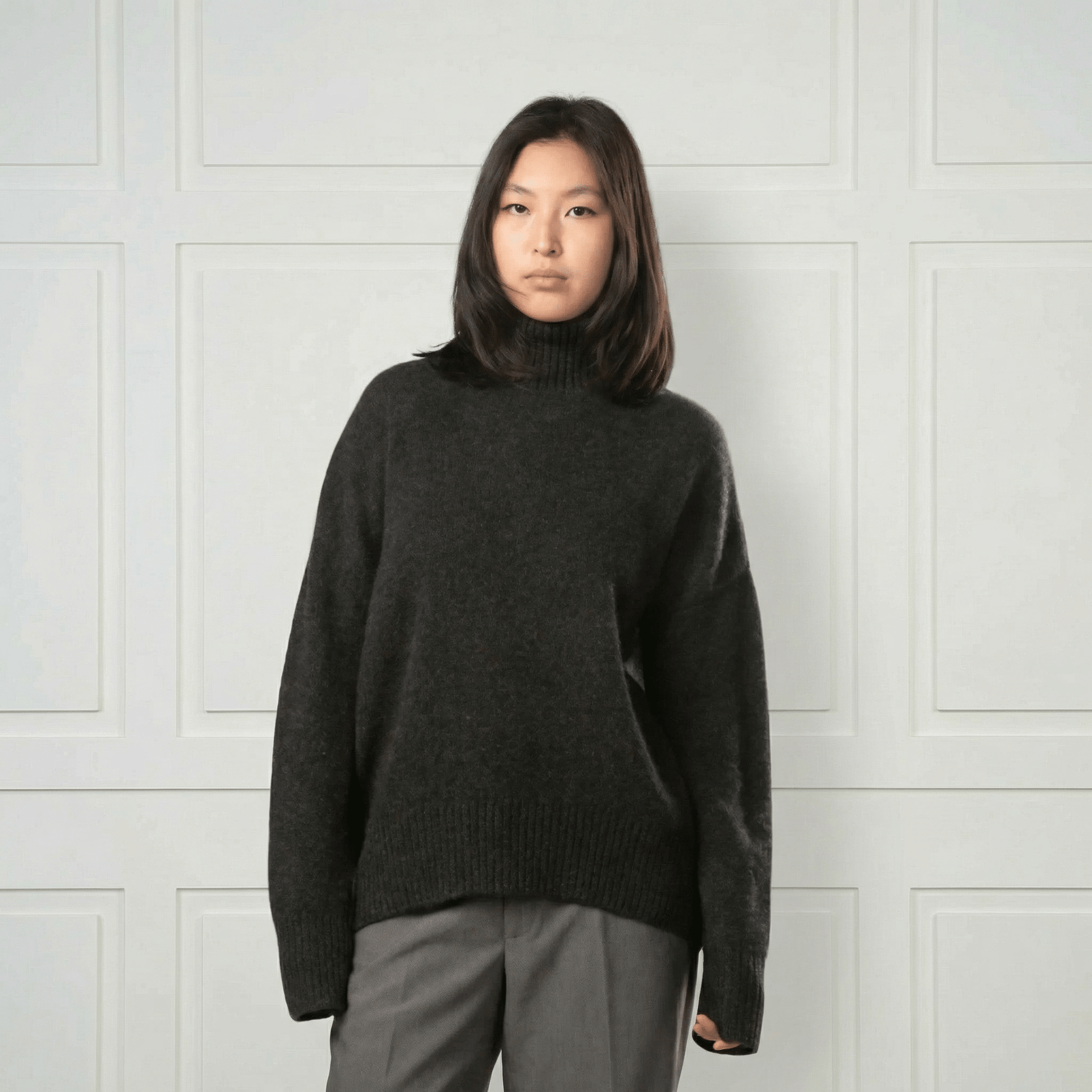 Diana Ribbed Cashmere Mock Turtleneck - Blue Sky Cashmere