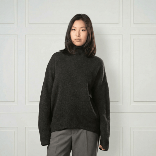 Diana Ribbed Cashmere Mock Turtleneck - Blue Sky Cashmere