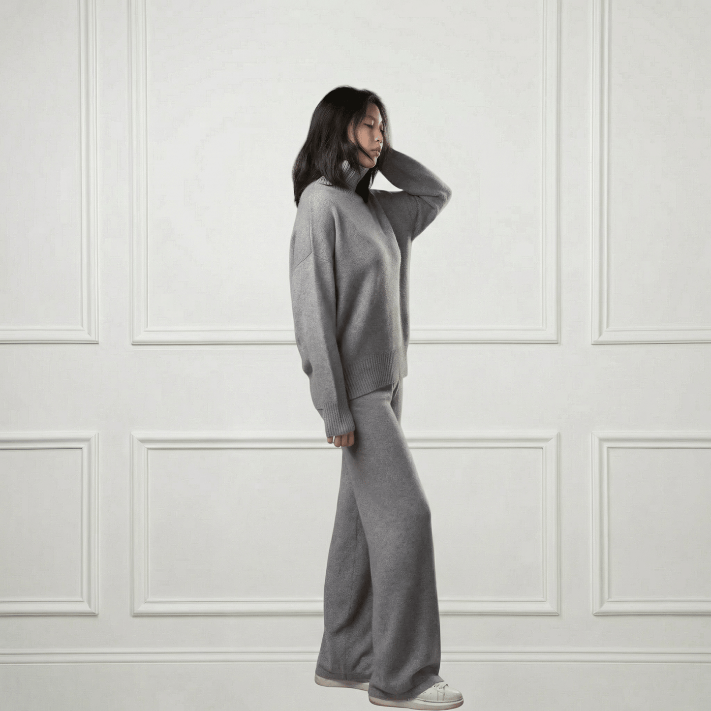 Diana Ribbed Cashmere Mock Turtleneck - Blue Sky Cashmere