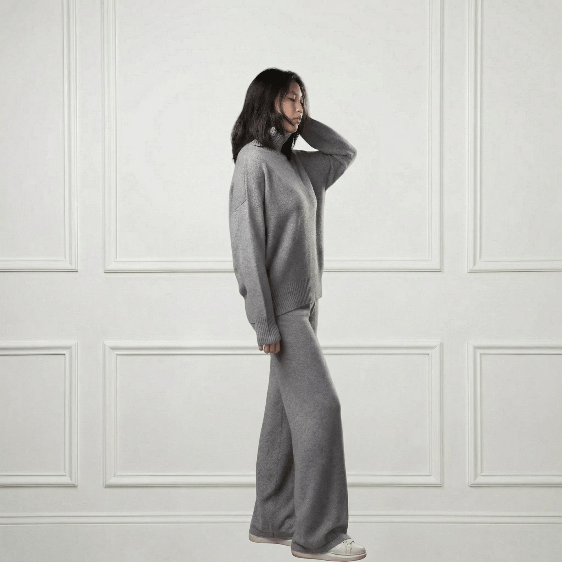 Diana Ribbed Cashmere Mock Turtleneck - Blue Sky Cashmere