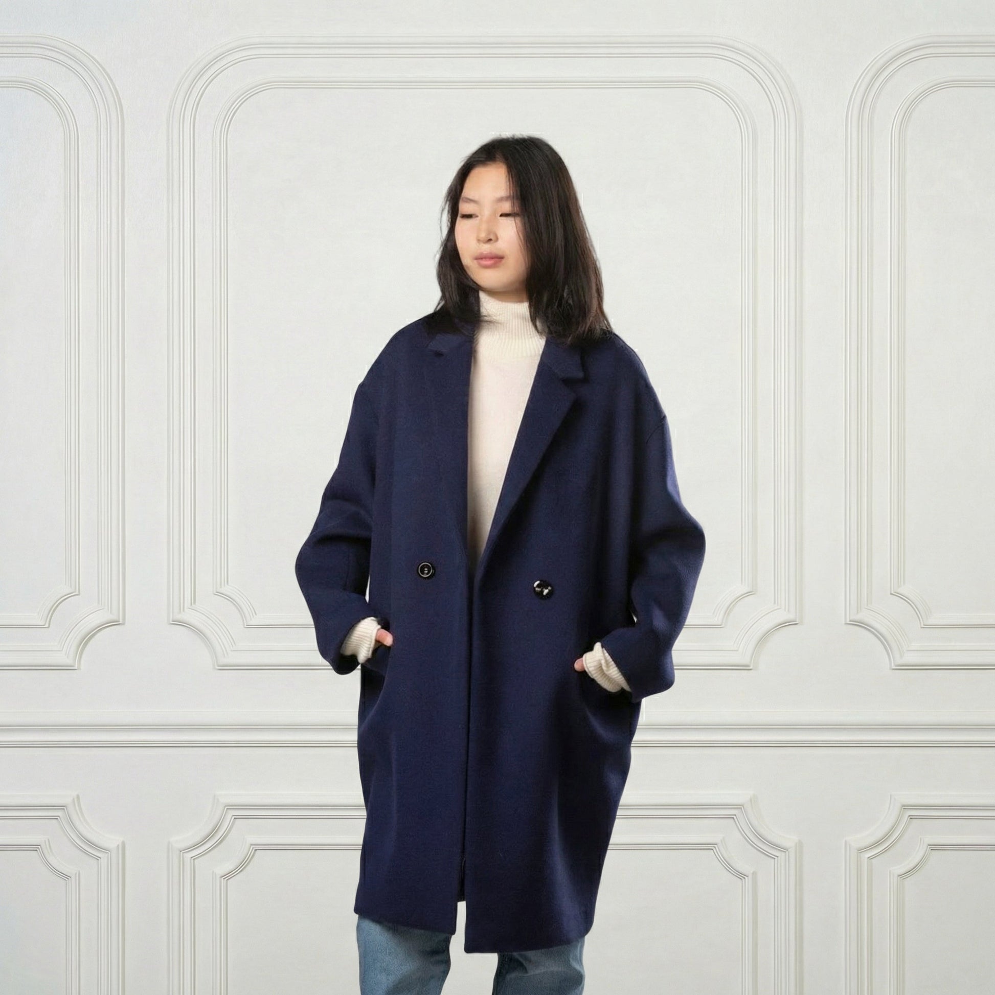 Eleanor One - button Wool Coat - Blue Sky Cashmere