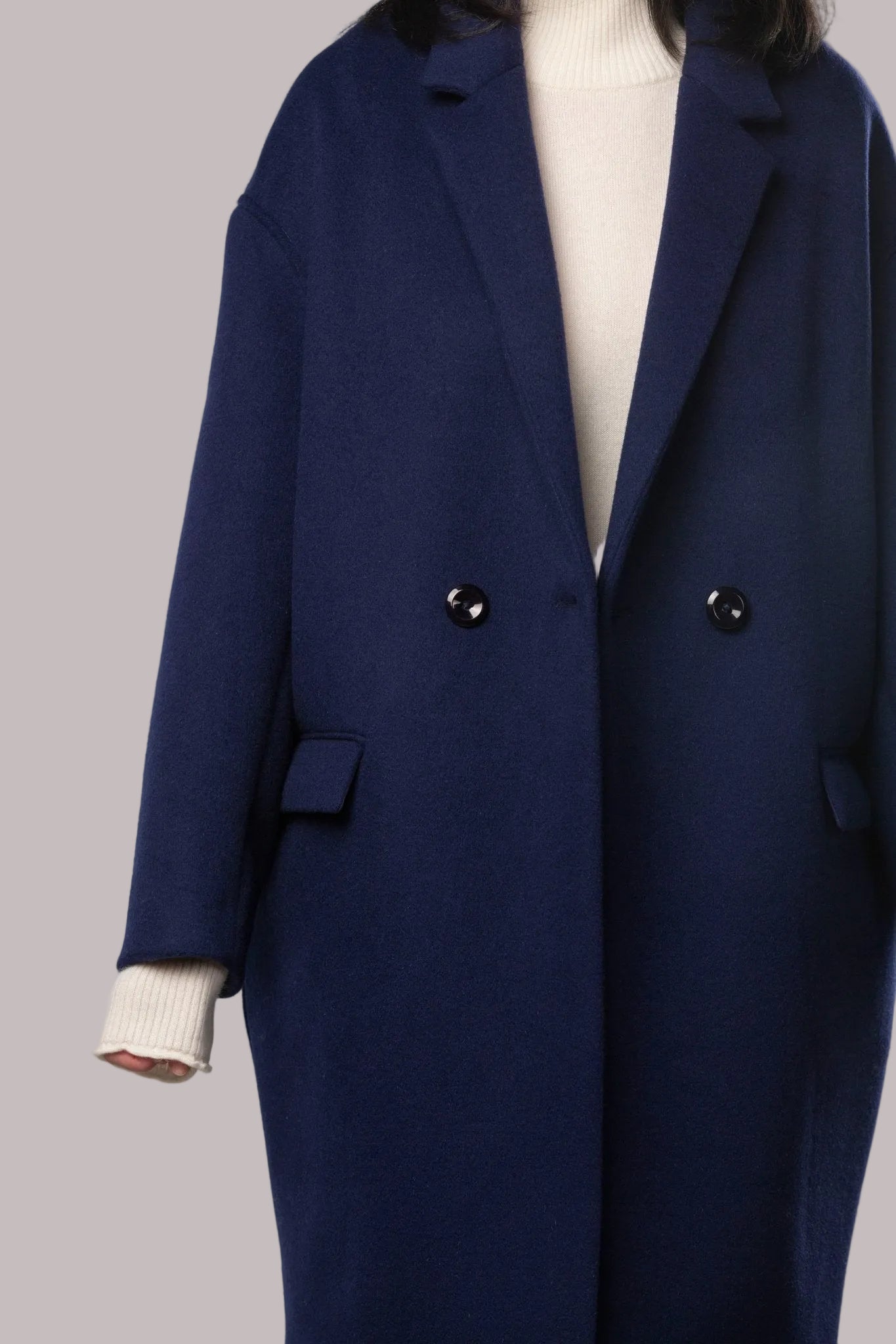 Eleanor One - button Wool Coat - Blue Sky Cashmere