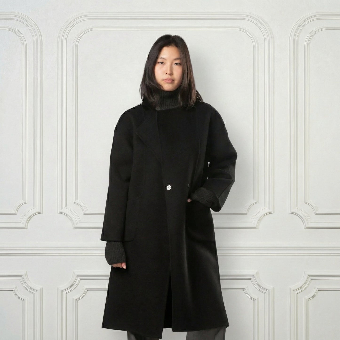 Eleanor One - button Wool Coat - Blue Sky Cashmere
