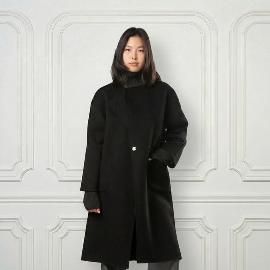 Eleanor One - button Wool Coat - Blue Sky Cashmere