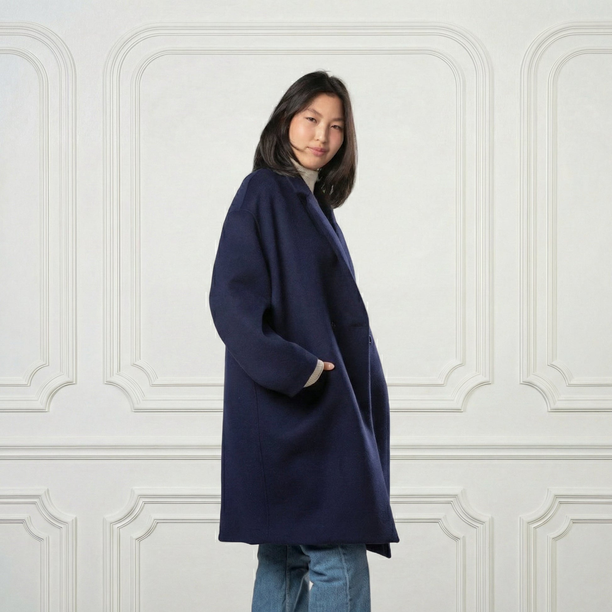 Eleanor One - button Wool Coat - Blue Sky Cashmere