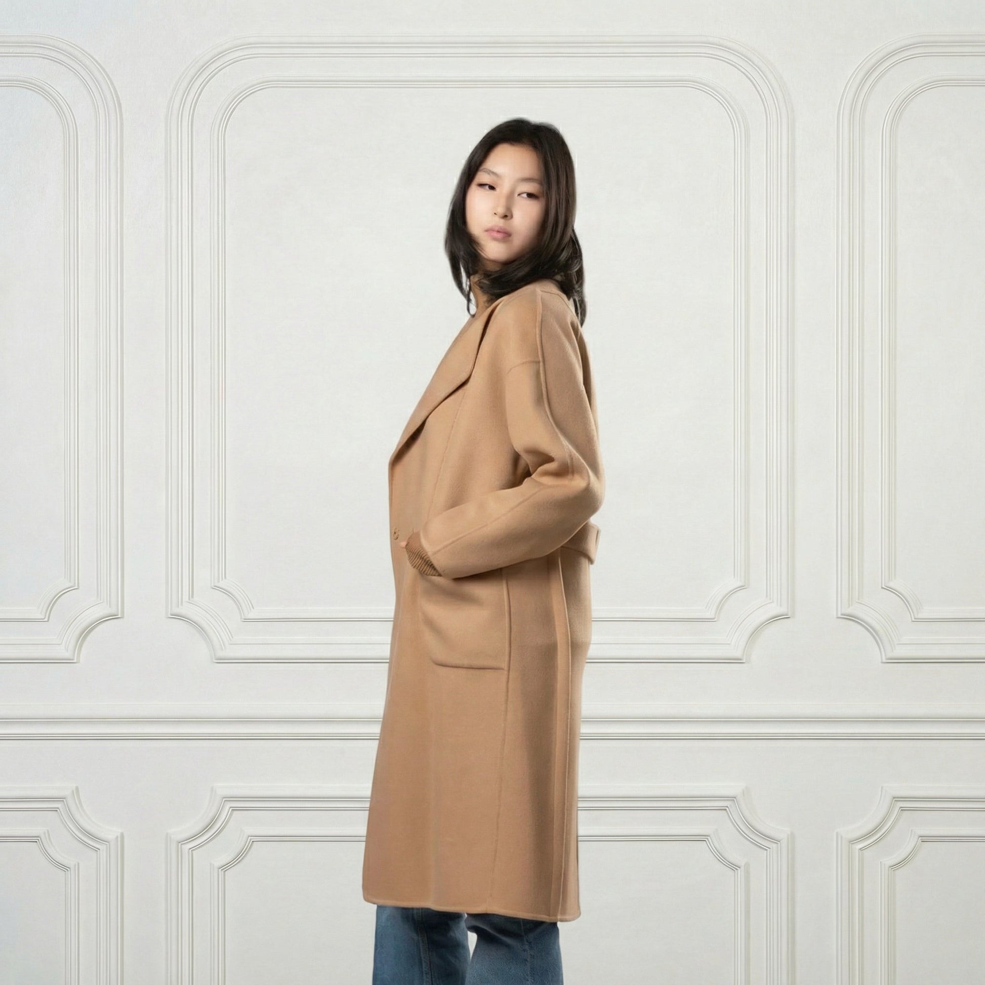 Eleanor One - button Wool Coat - Blue Sky Cashmere